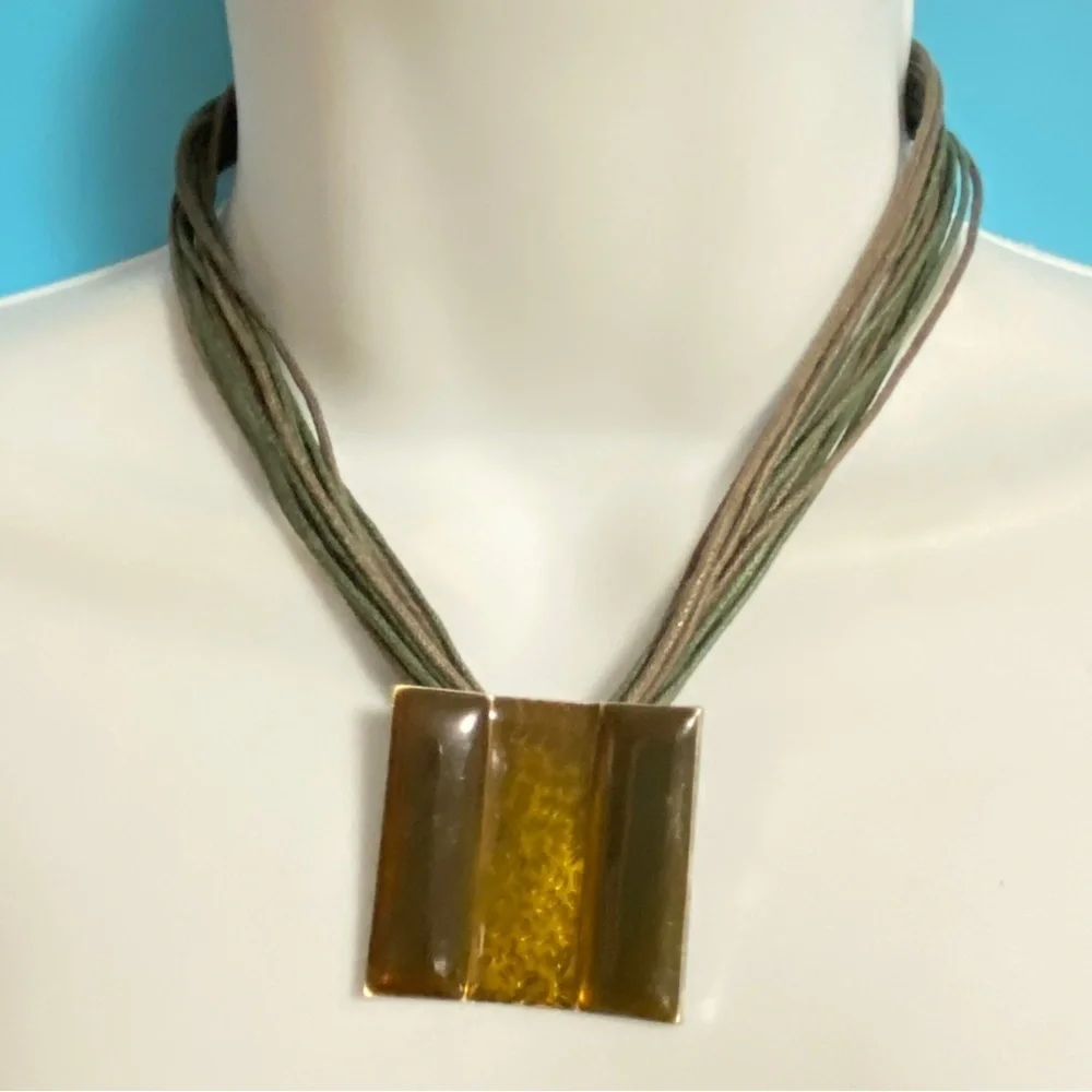 LBMDJ Enameled Green Corded Necklace Boho Style